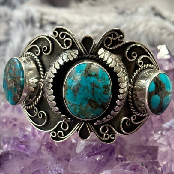 Jewelry - Sold 🦋 Butterfly turquoise sterling silver heavy cuff